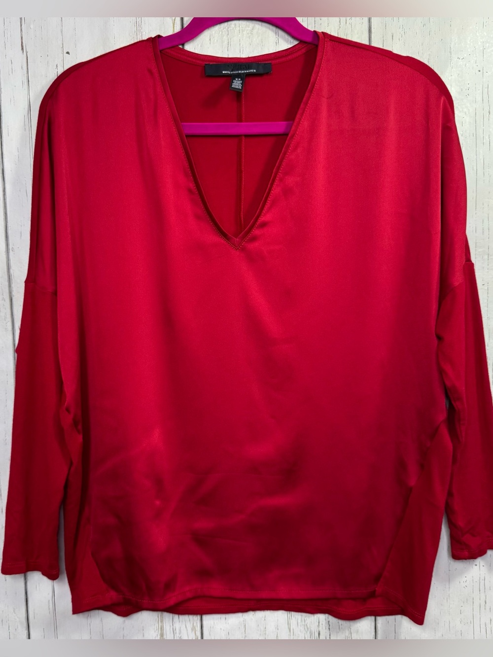 White House Black Market Red XS V Neck Dolman Sleeve Blouse Career Holiday Top